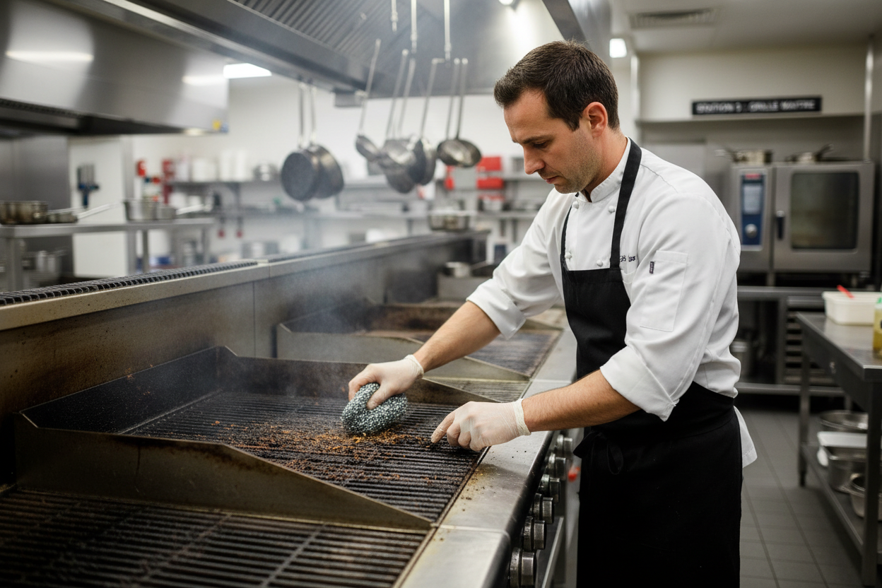 Pulizia griglia professionale con paglietta