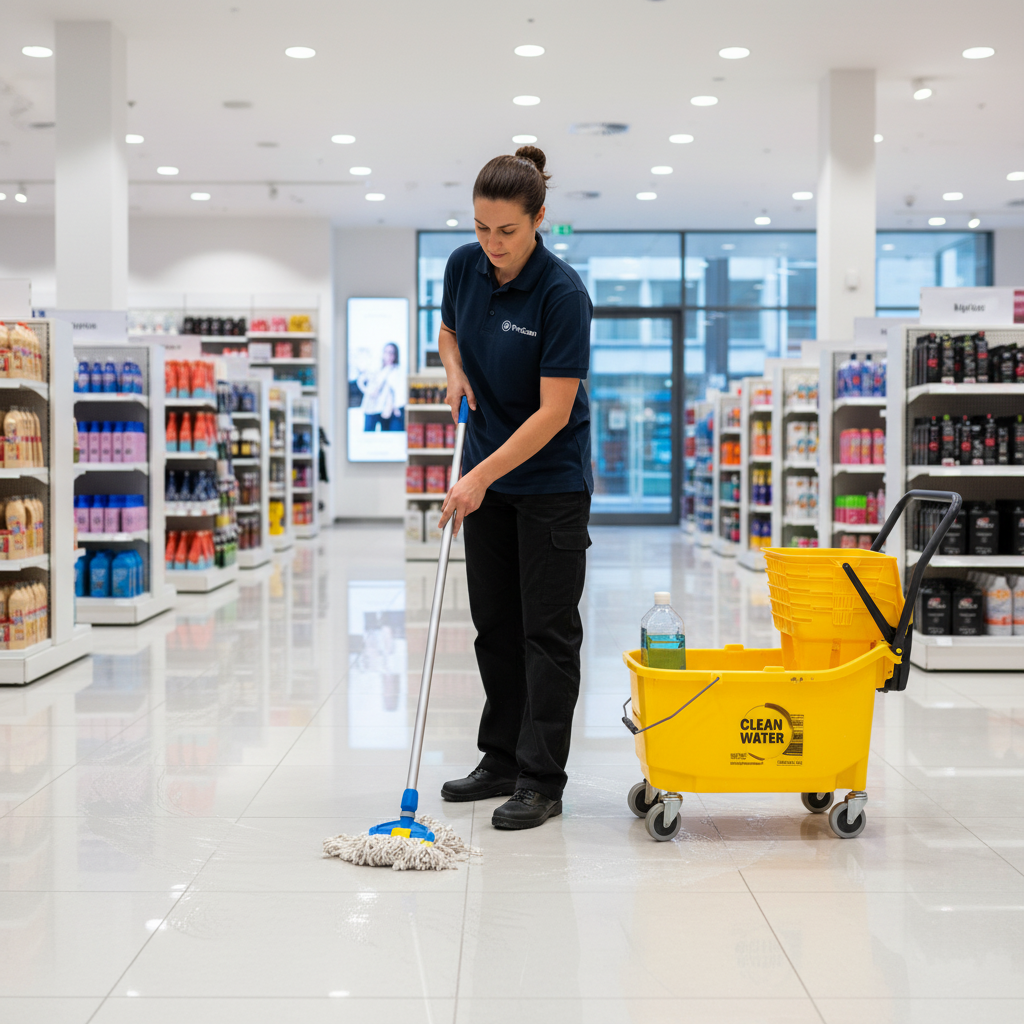 Pulizia negozio retail con sistema professionale mop