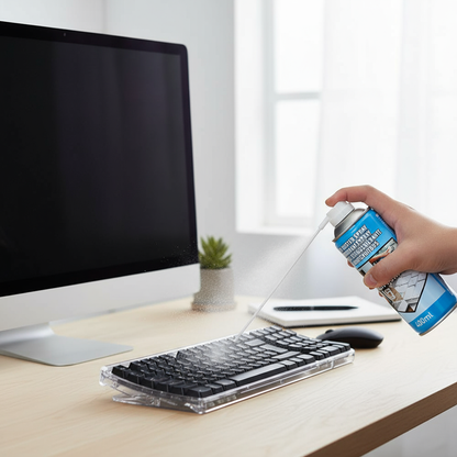 Pulizia tastiera e monitor con aria compressa