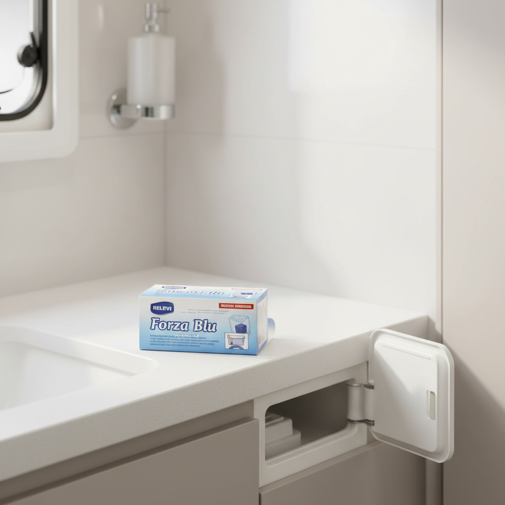 Relevi Forza Blu in un bagno moderno di camper