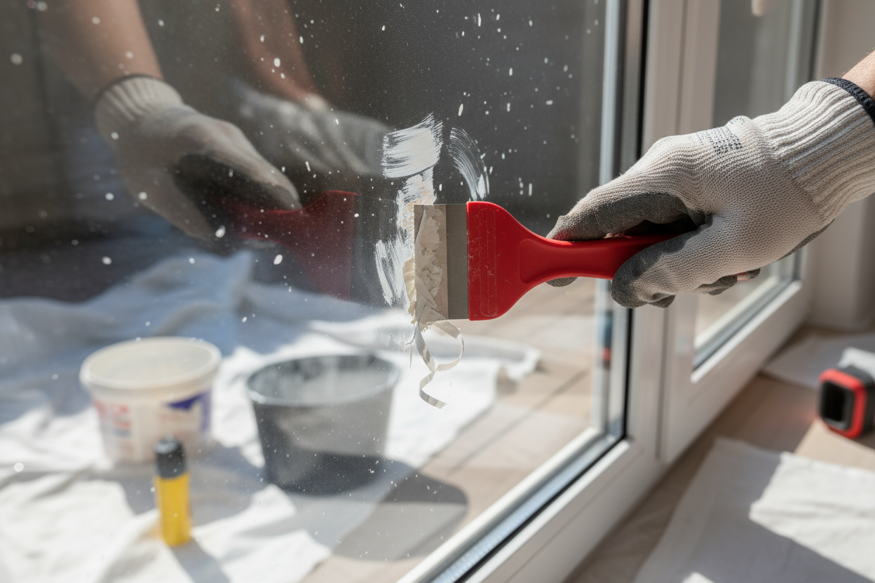 Rimozione pittura da finestra