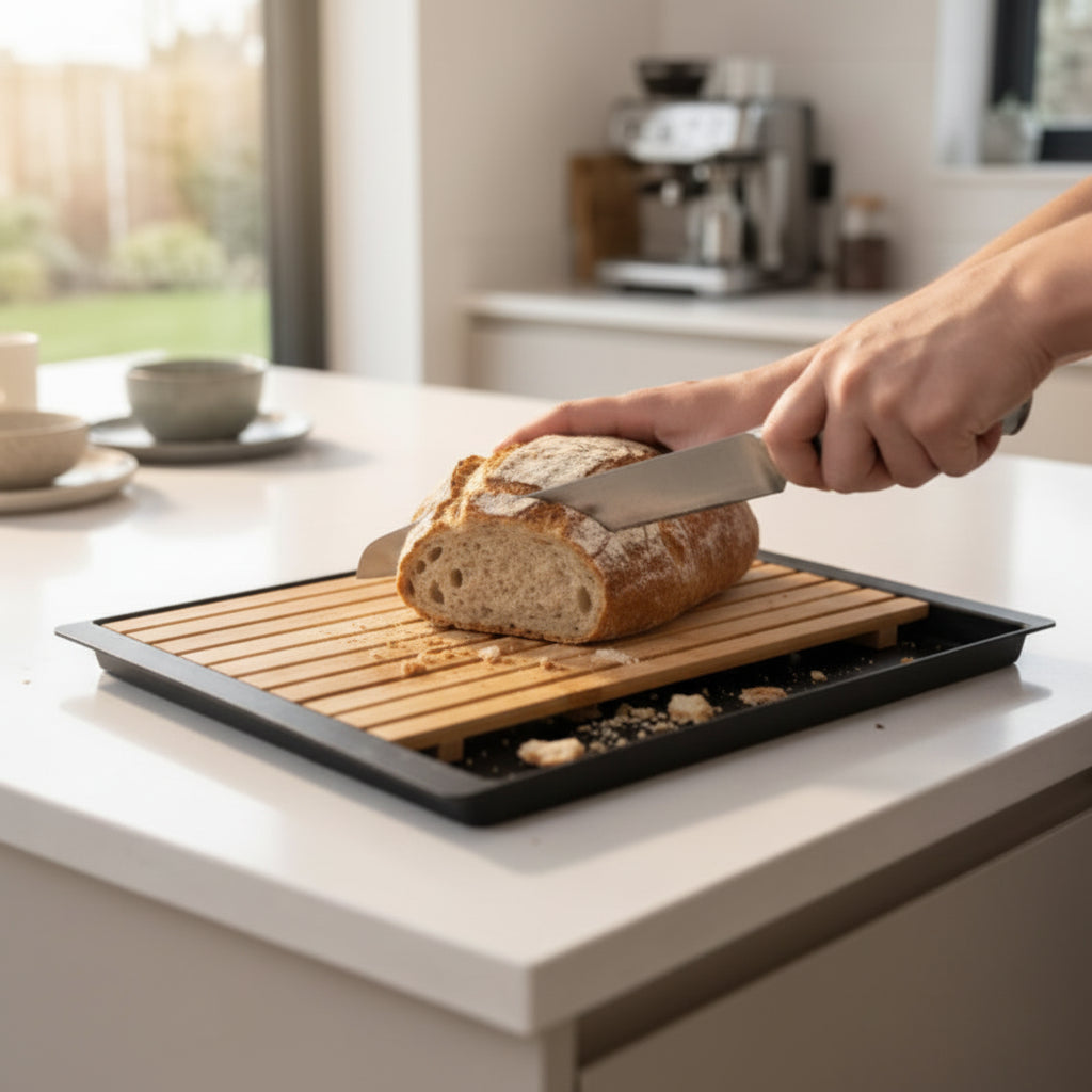 Planche à pain en bambou avec ramasse-miettes 38 x 27 cm