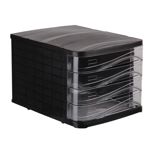 Cassettiera Portadocumenti 4 Cassetti 29x38x24cm - Organizer Ufficio Scrivania Nero Trasparente - Impilabile