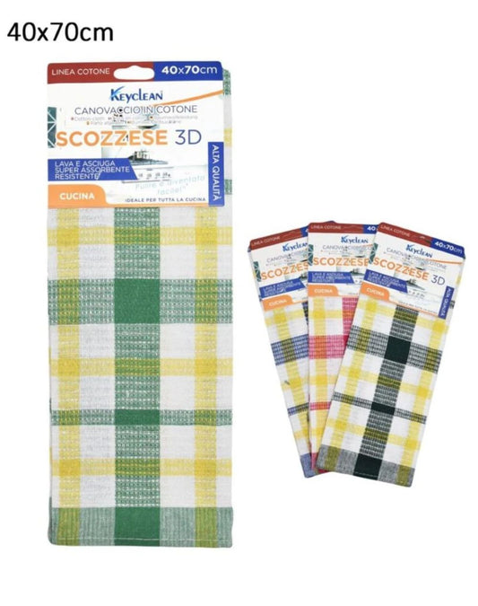 Canovaccio Cotone 40x70cm Scozzese - Strofinaccio Cucina Assorbente - Colori Assortiti
