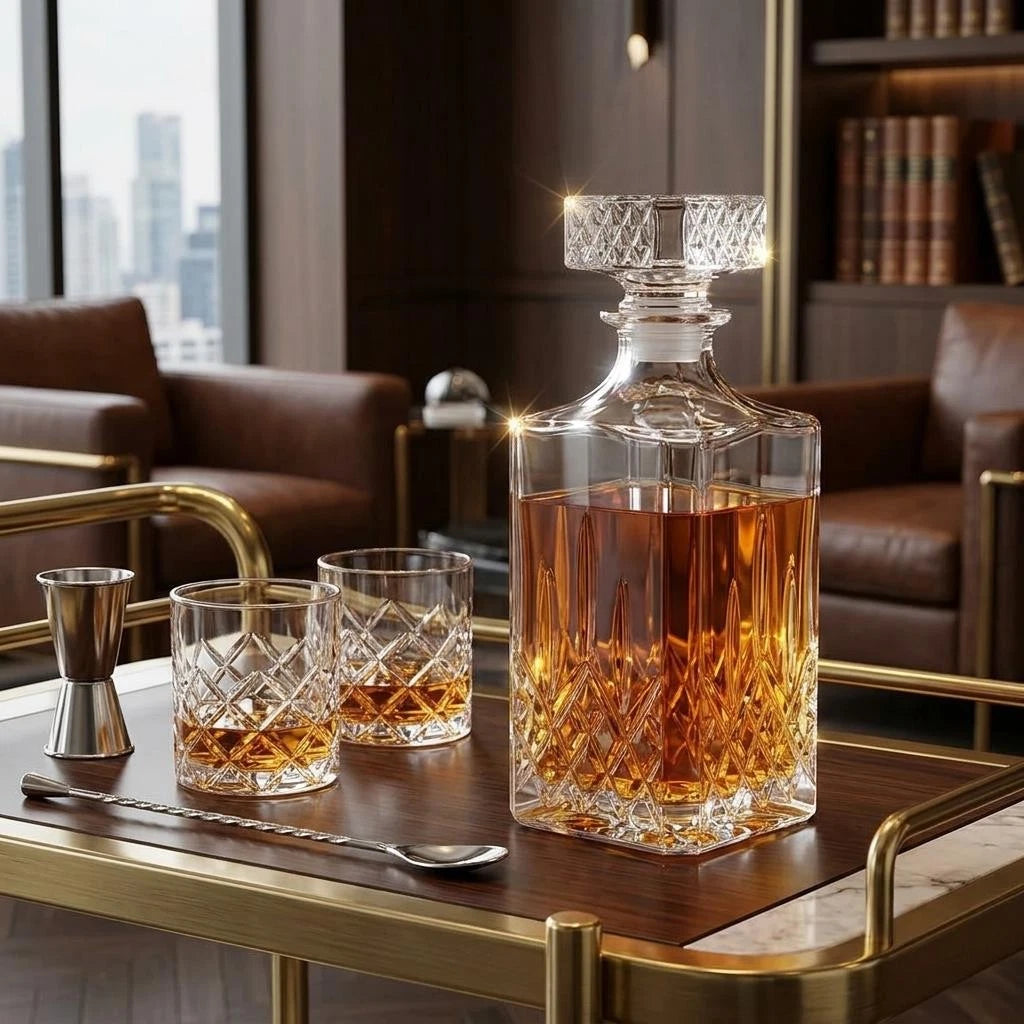 Decanter Whisky Vetro 900ml Tappo Ermetico Diamantato