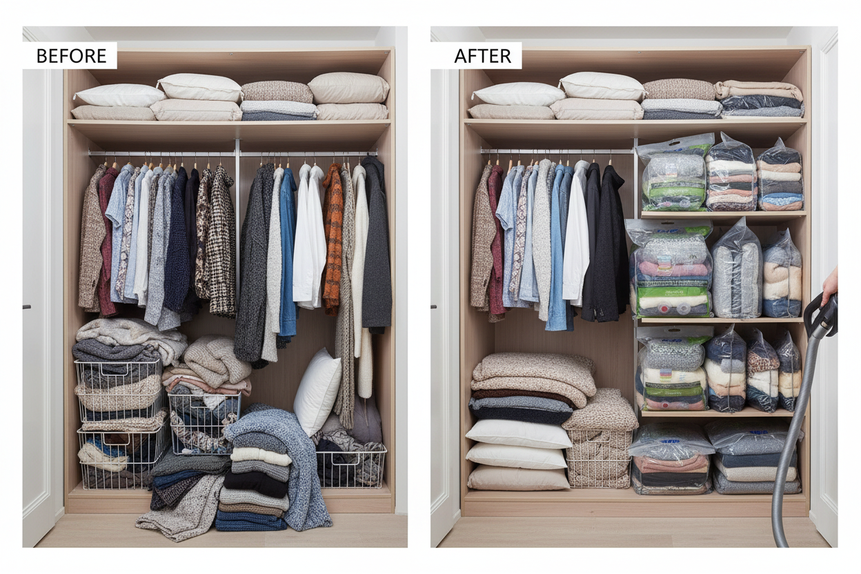 Sacchi sottovuoto in armadio