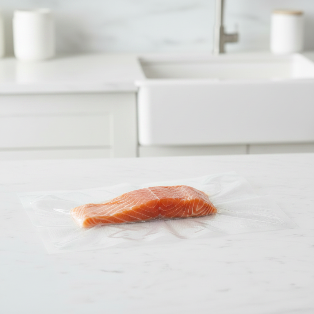 Salmone sigillato sottovuoto nella busta
