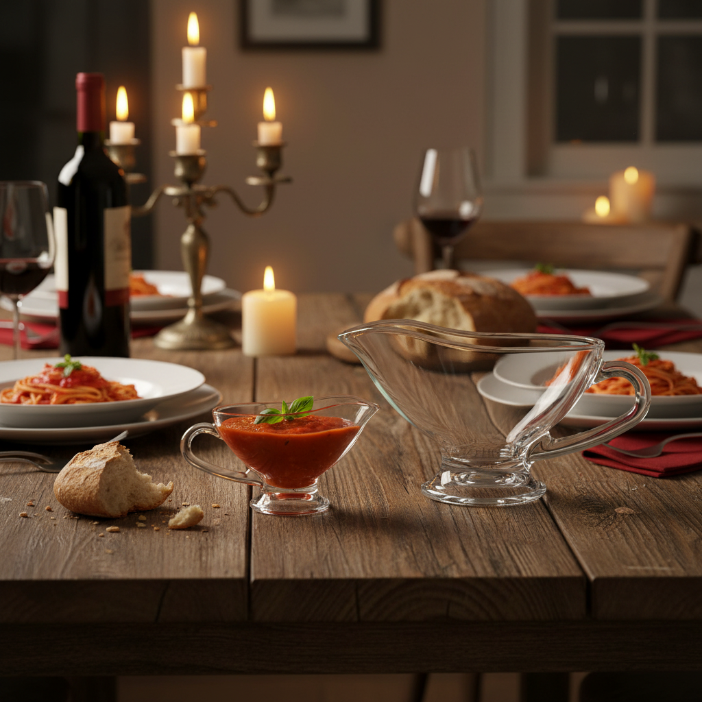 Salsiere vetro su tavola cena italiana