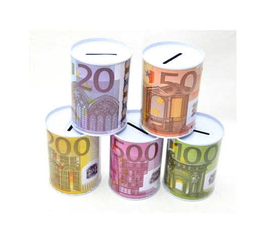 Set 5 Salvadanai Metallo Banconote Euro - 20€ 50€ 100€ 200€ 500€ 10cm