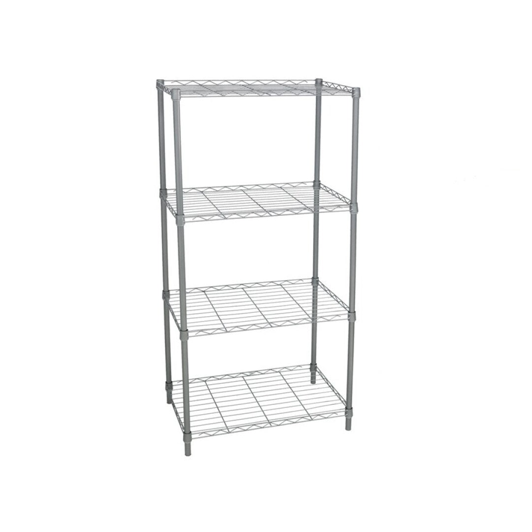 Scaffale metallico cromato da interno ed esterno, 4 ripiani 56 x 35 x 120 cm