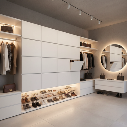 Scarpiere impilate in cabina armadio