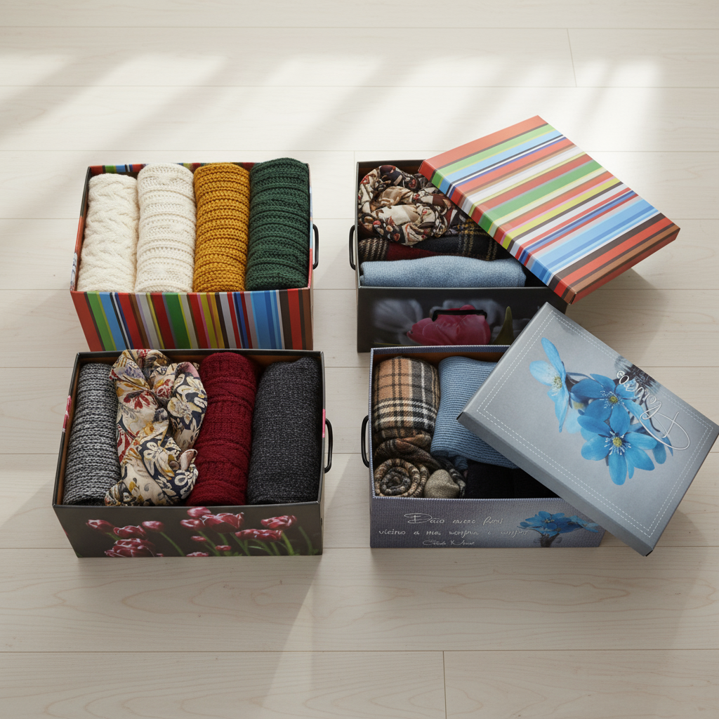 Scatole salvaspazio aperte con vestiti