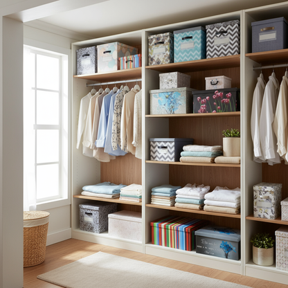 Scatole salvaspazio in armadio organizzato