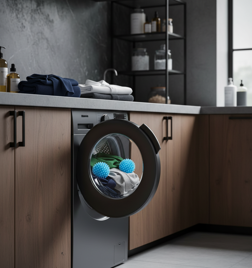 Scena 1: Lavatrice aperta con sfere