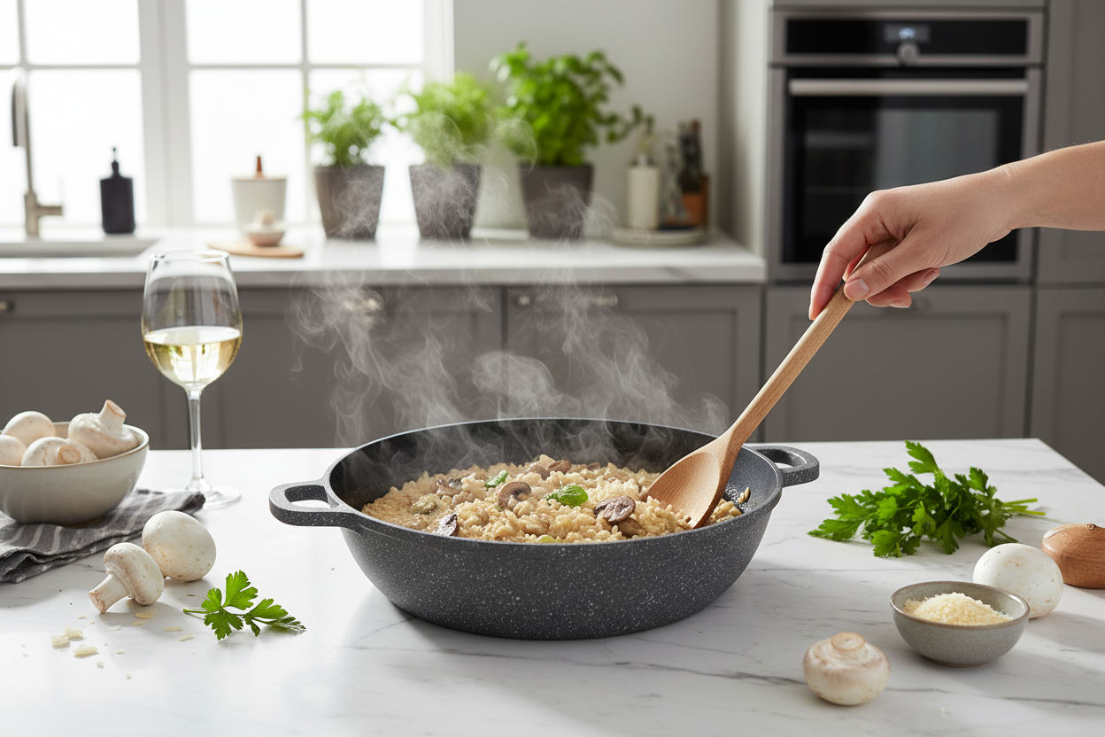 Scena cucina con risotto