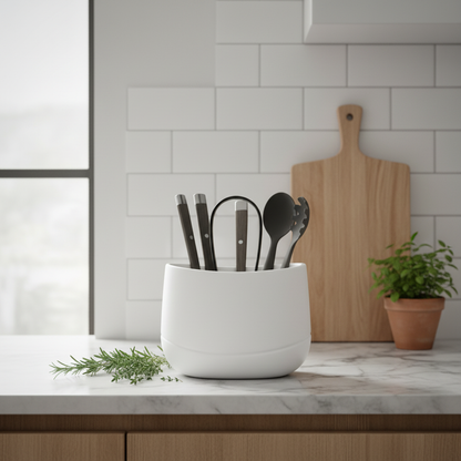 Scena cucina moderna con scolaposate bianco