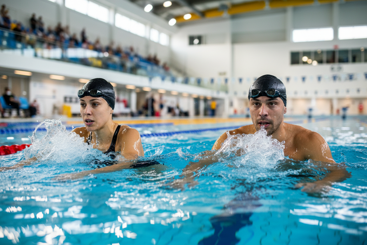 Scena piscina coppia