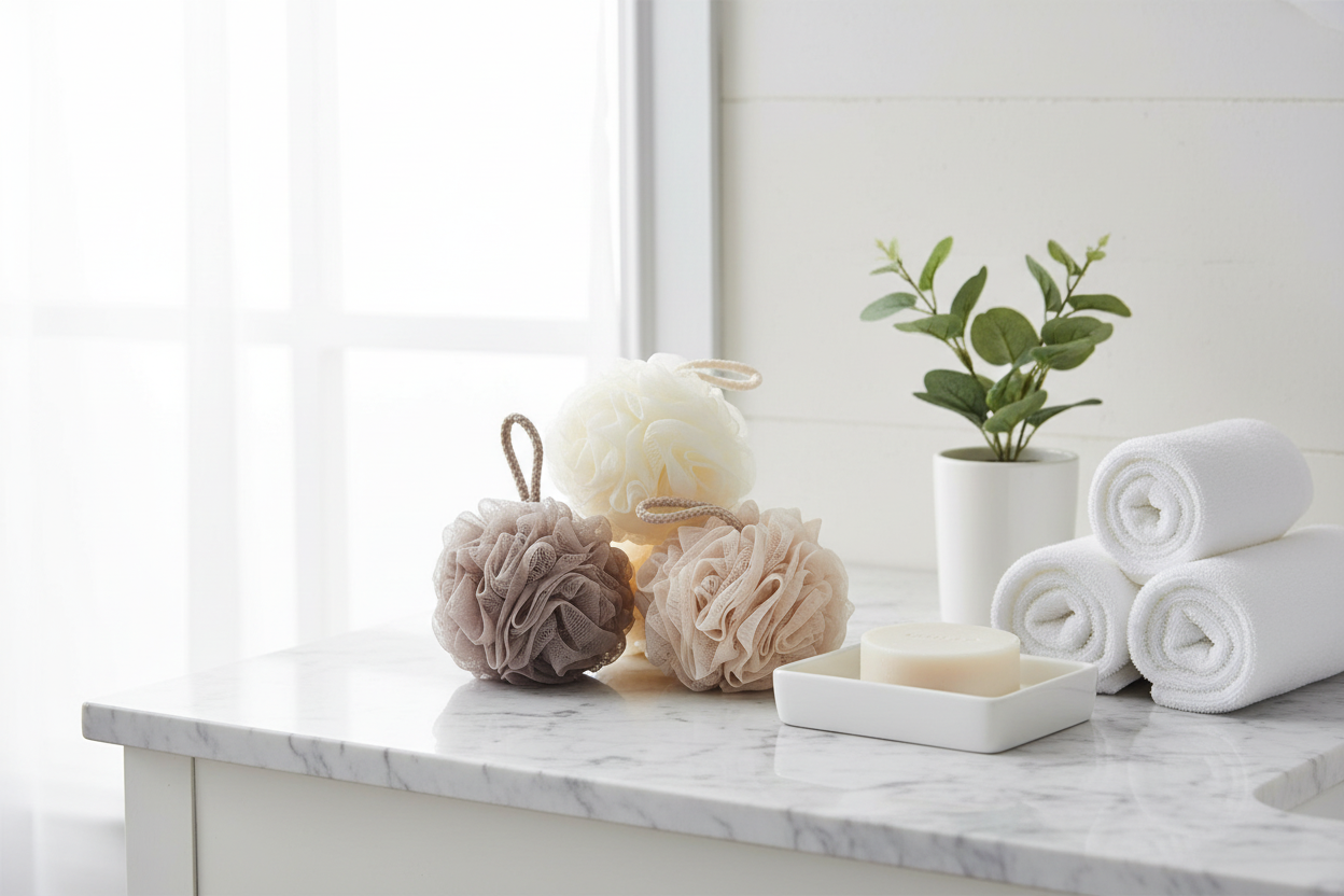 Scena spa con spugne su marmo