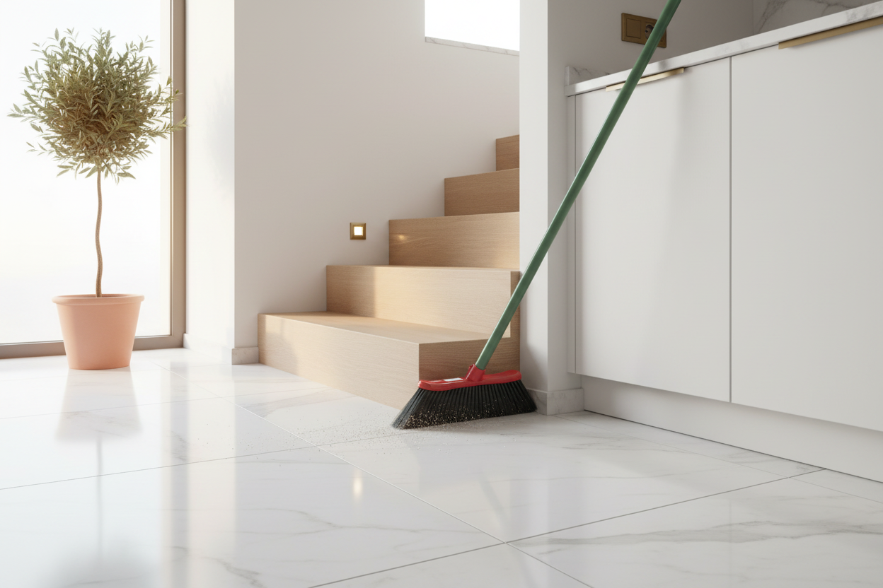 Scopa in uso angolo cucina