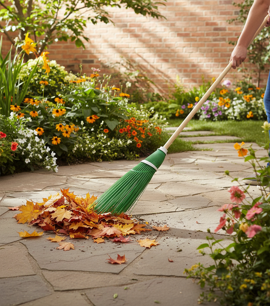 Scopa in uso nel giardino