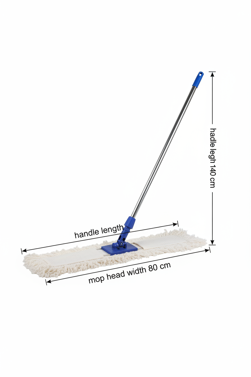 Scopa industriale con misure e tappo blu