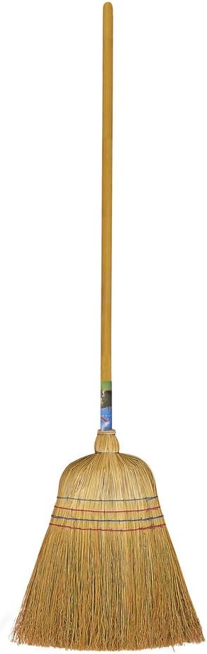 Scopa in Saggina Classica 4 Cuciture, Manico Legno Naturale. Extra quantità di saggina