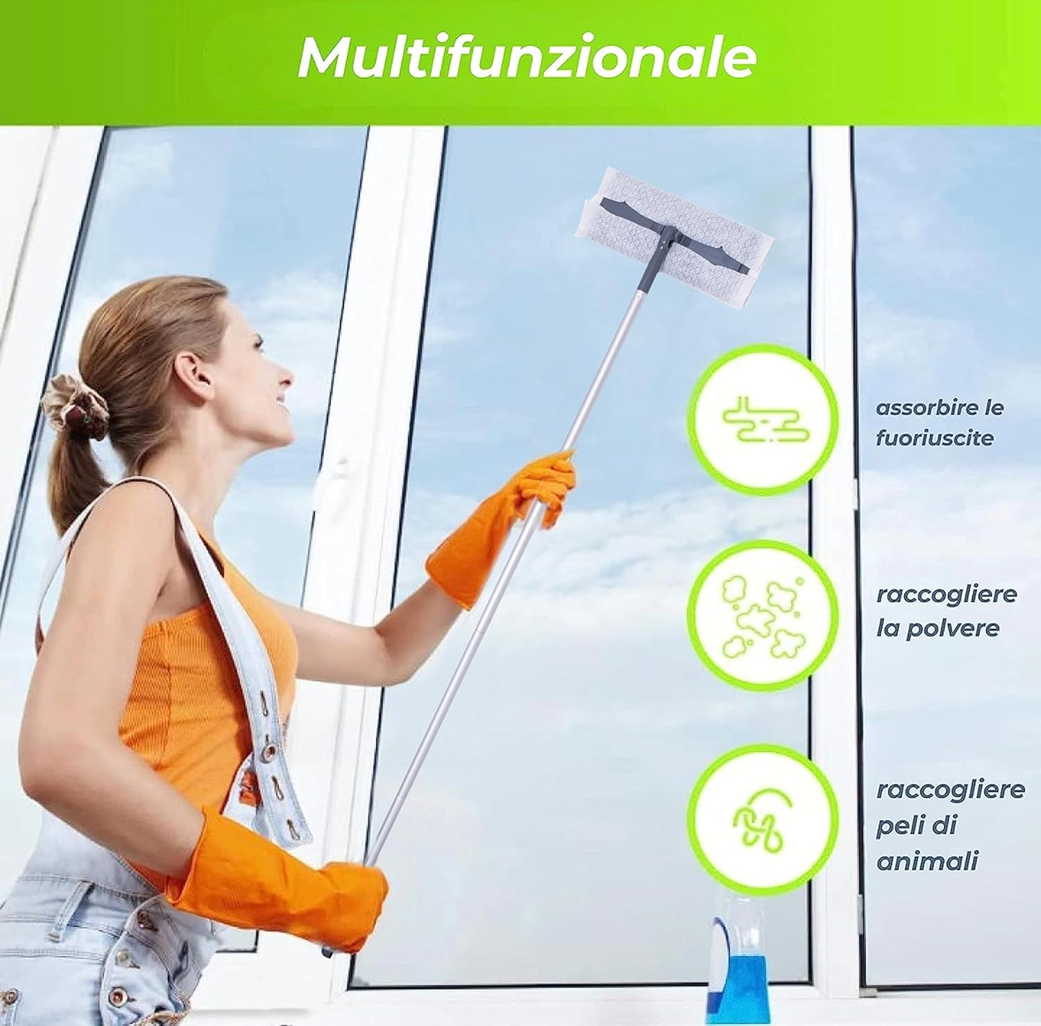Kit Scopa Pavimenti 1 Manico + 4 Panni Microfibra