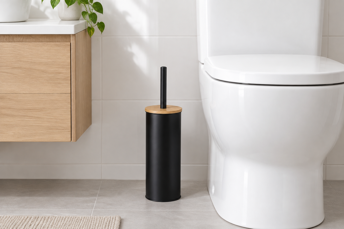 Scopino nero in bagno moderno minimal