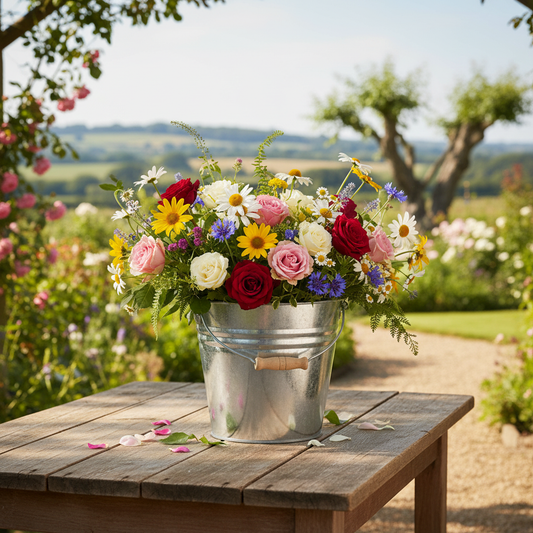Secchio con fiori freschi