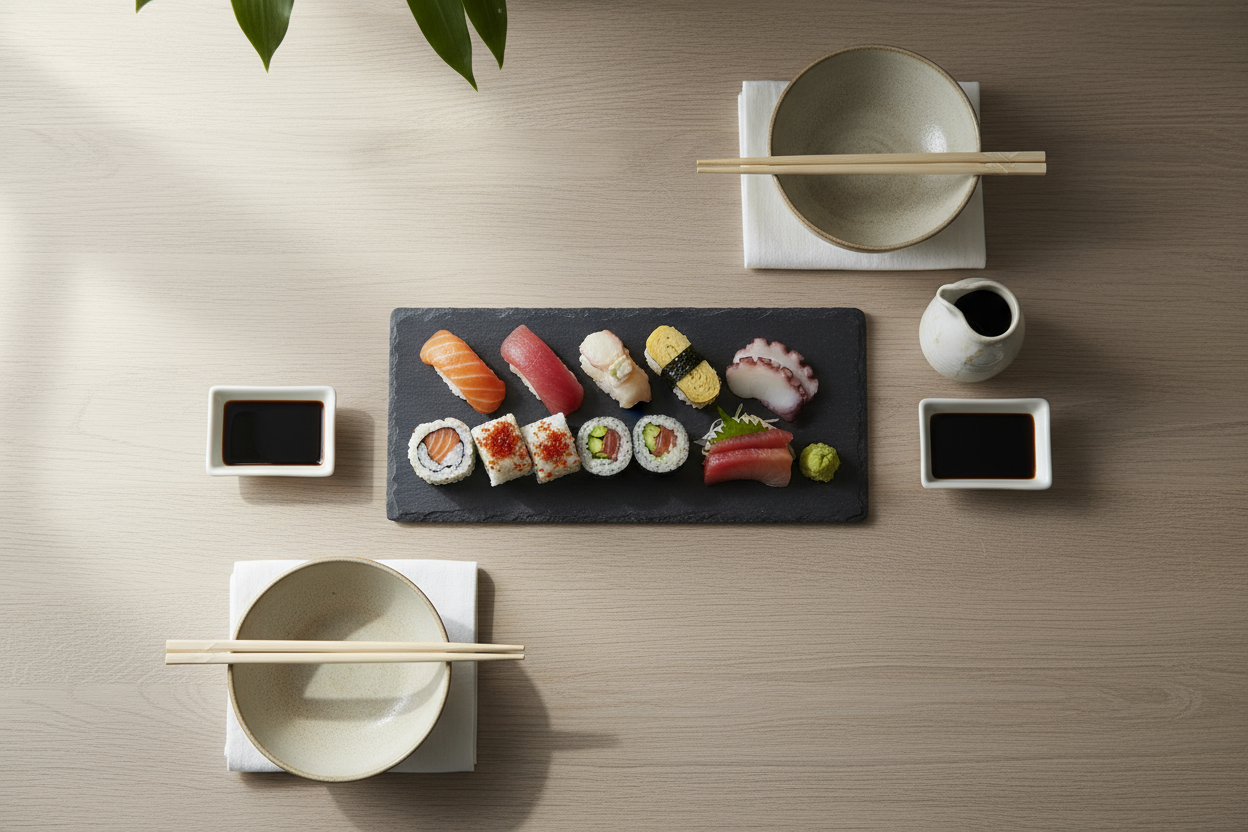 Set sushi vista dall'alto