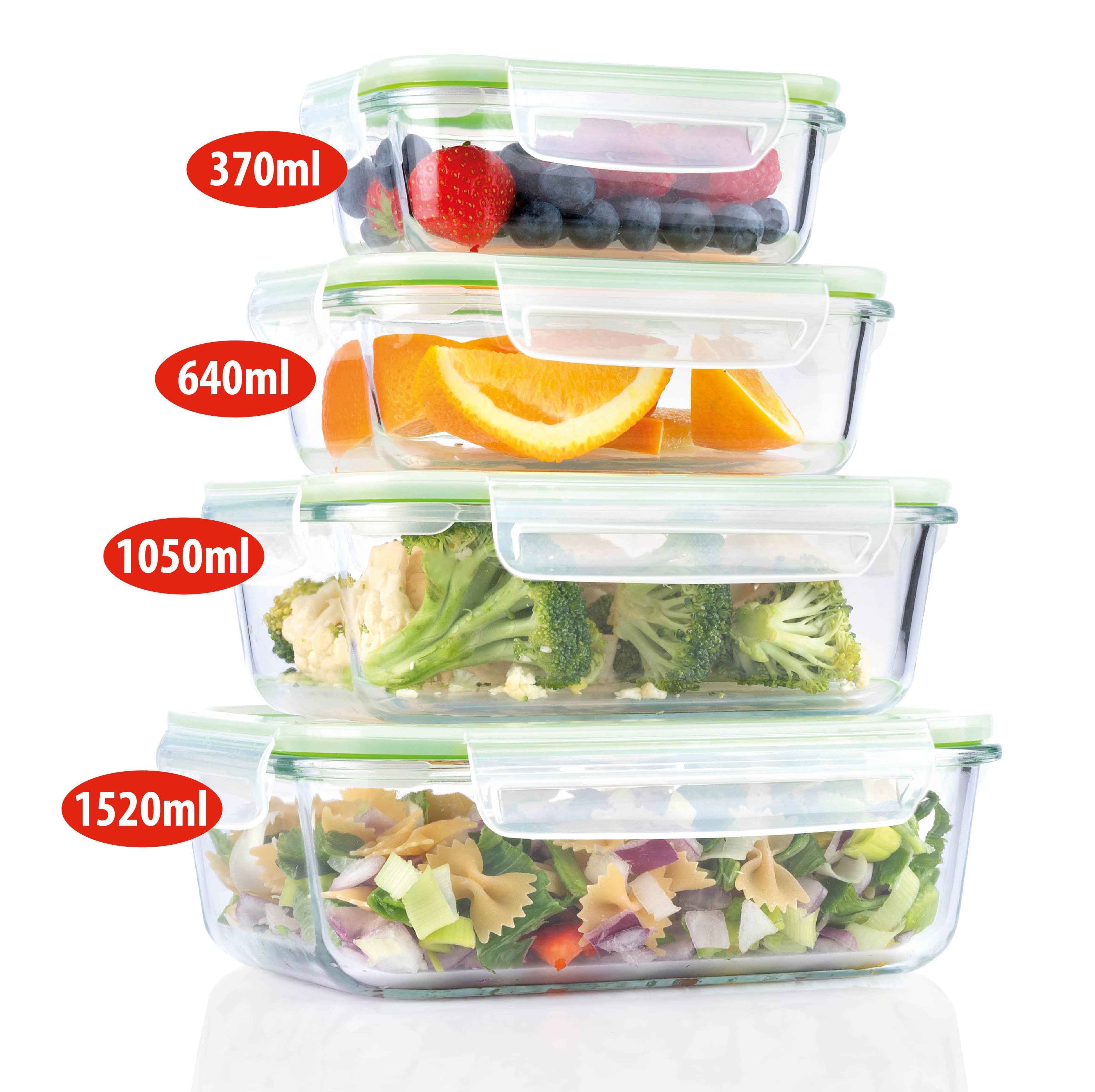 Set 4 Contenitori Vetro Borosilicato 370-1520ml Ermetico