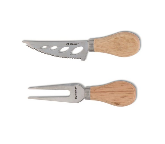 Set 2 Coltelli da Formaggio Alpina Manico Legno - Acciaio Inox Professionale