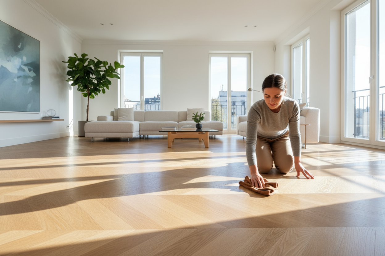Soggiorno moderno con pulizia parquet
