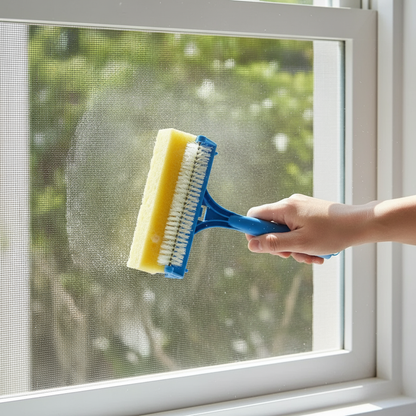 Spazzola in azione su zanzariera