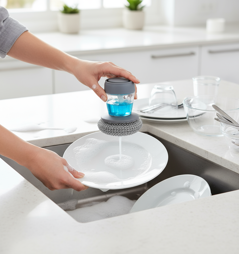 Spazzola Keyclean in uso al lavello