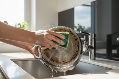 Spugna in uso per lavare pentole