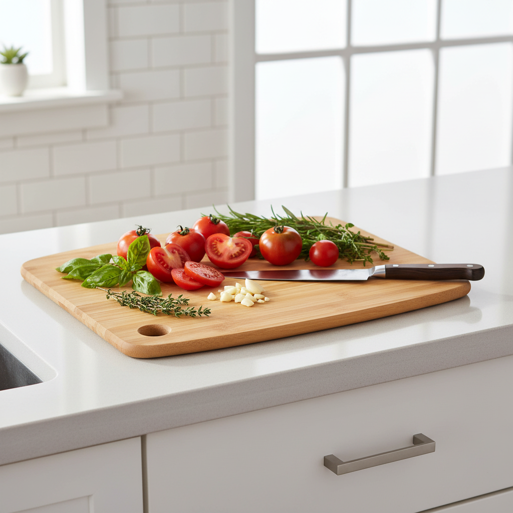 Tagliere con verdure fresche in cucina moderna
