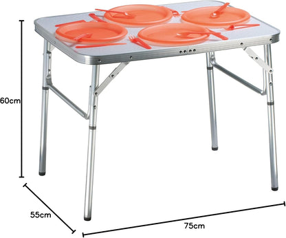 Aluminum Klapptisch Campingtisch 75x55cm Gartentisch Beistelltisch Falttisch Picknicktisch Alutisch faltbar und höhenverstellbar