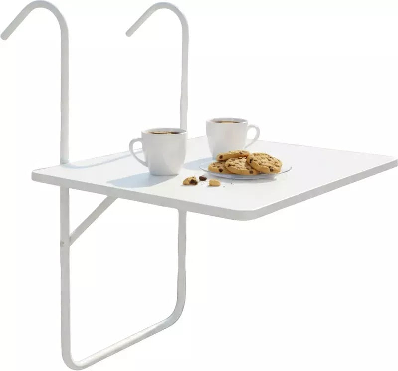 Tavolino Pieghevole per Balcone | Da Appendere alla Ringhiera | 60x40 cm | Bianco