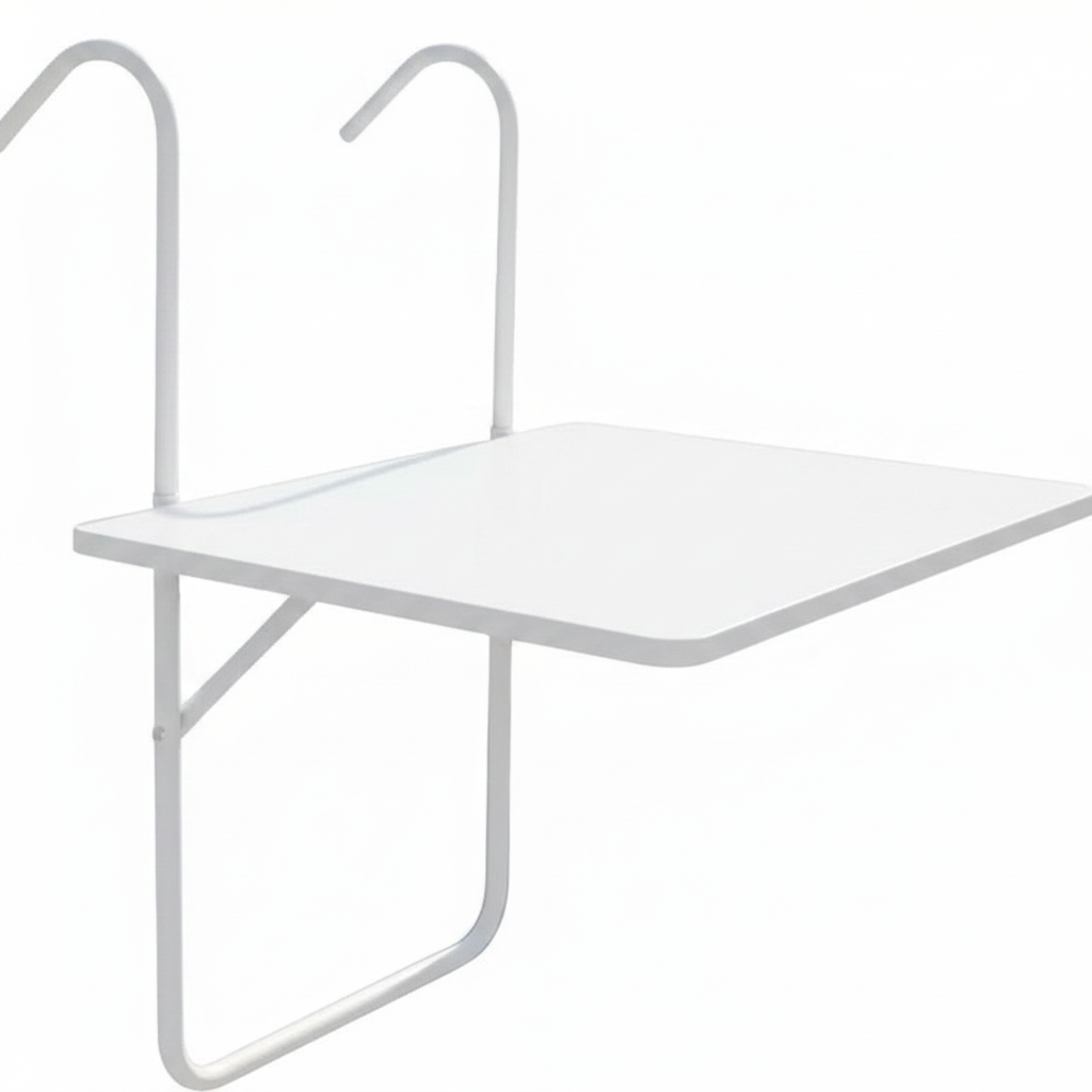 Tavolino Pieghevole per Balcone | Da Appendere alla Ringhiera | 60x40 cm | Bianco