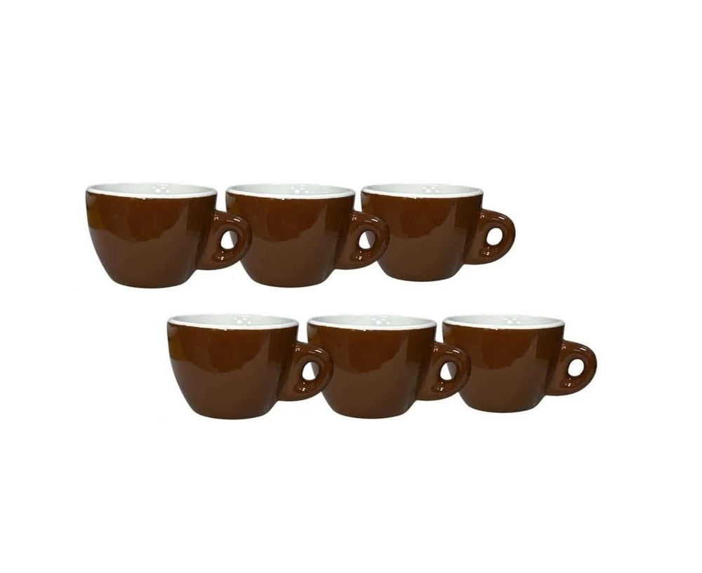 Set 6 Tazzine Caffè Espresso Stile Bar - Porcellana Marrone e Bianca