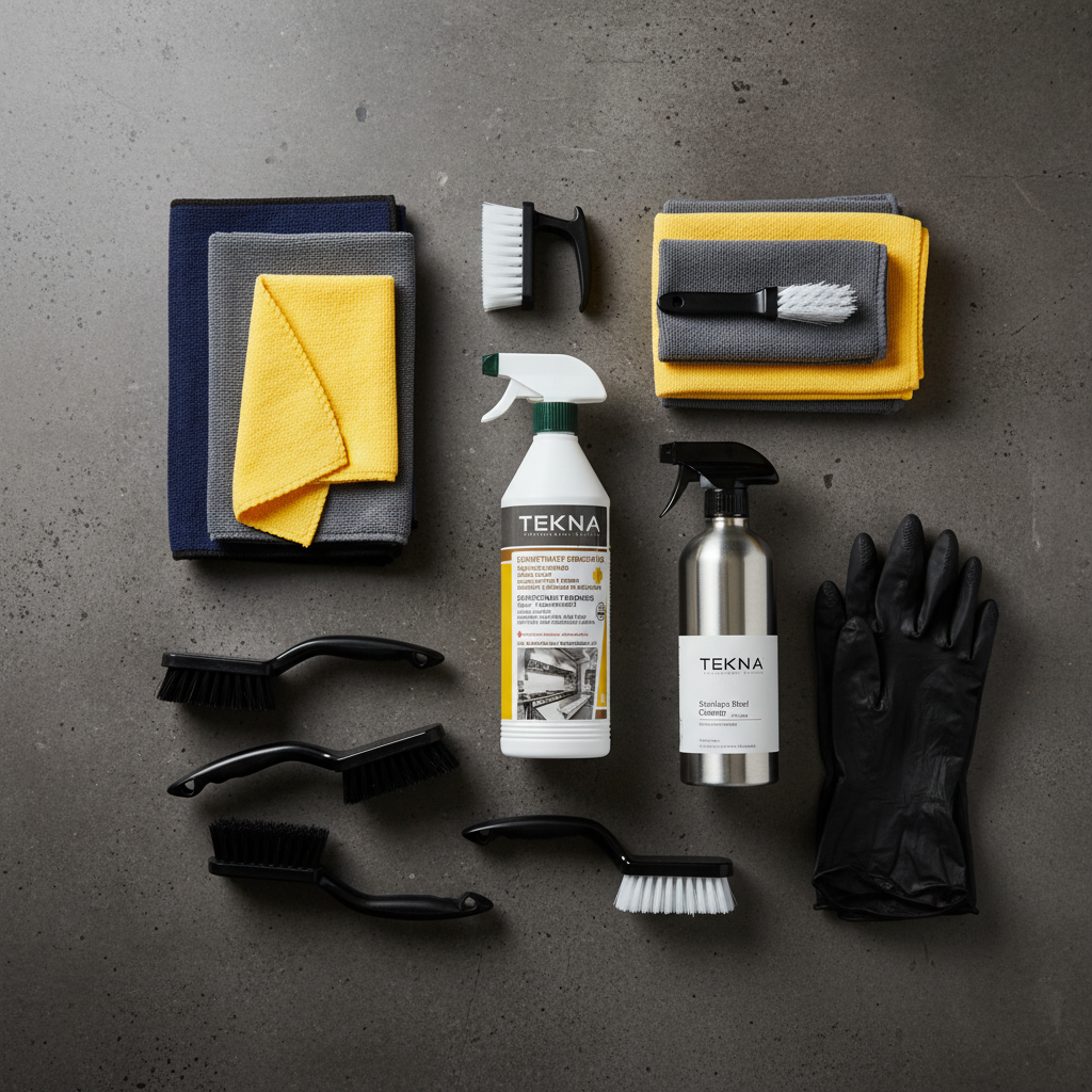 Tekna flat lay strumenti pulizia