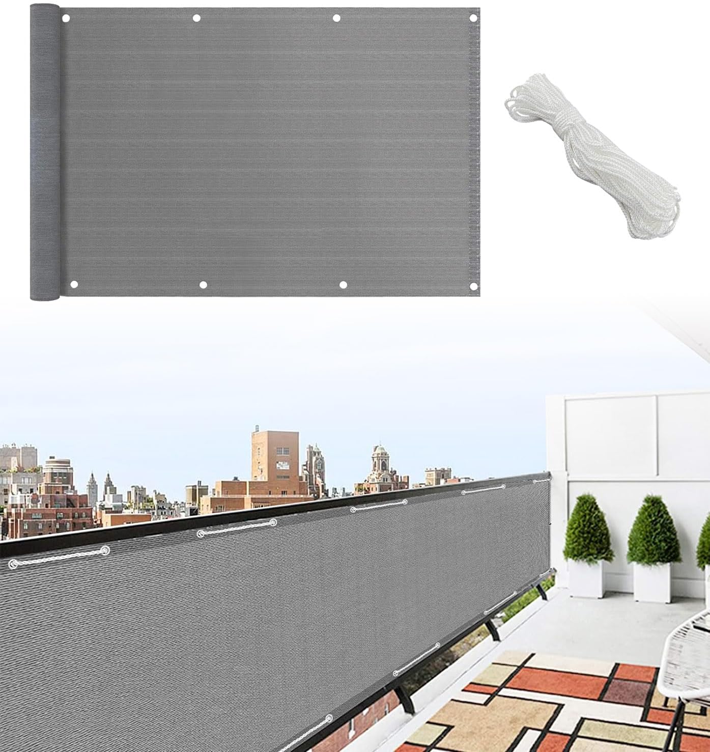 Telo Frangivista Frangivento Copribalcone  90x500cm - Con Corda 20mt Inclusa 2 Colori