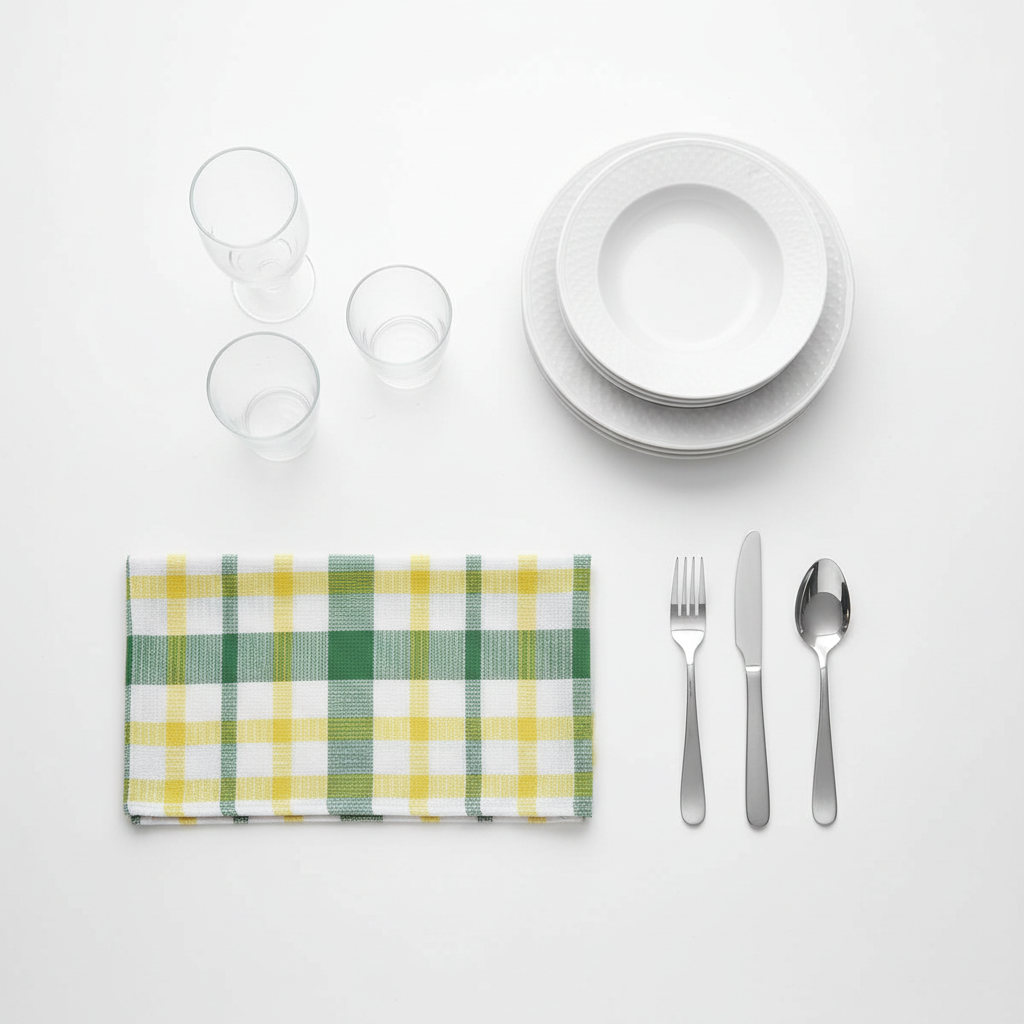 Top view canovaccio con stoviglie