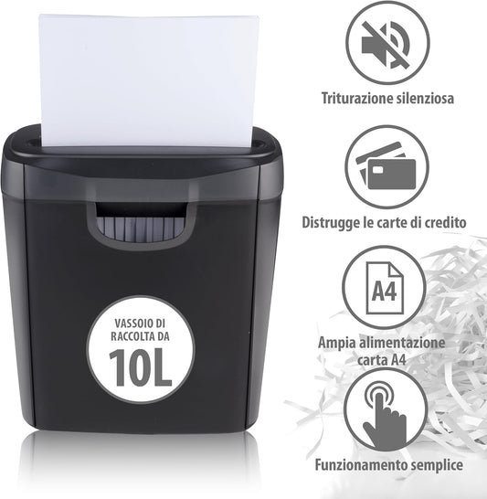 Distruggi Documenti Professionale 190W - Trituratore Carte e Carte di Credito con Protezione Surriscaldamento