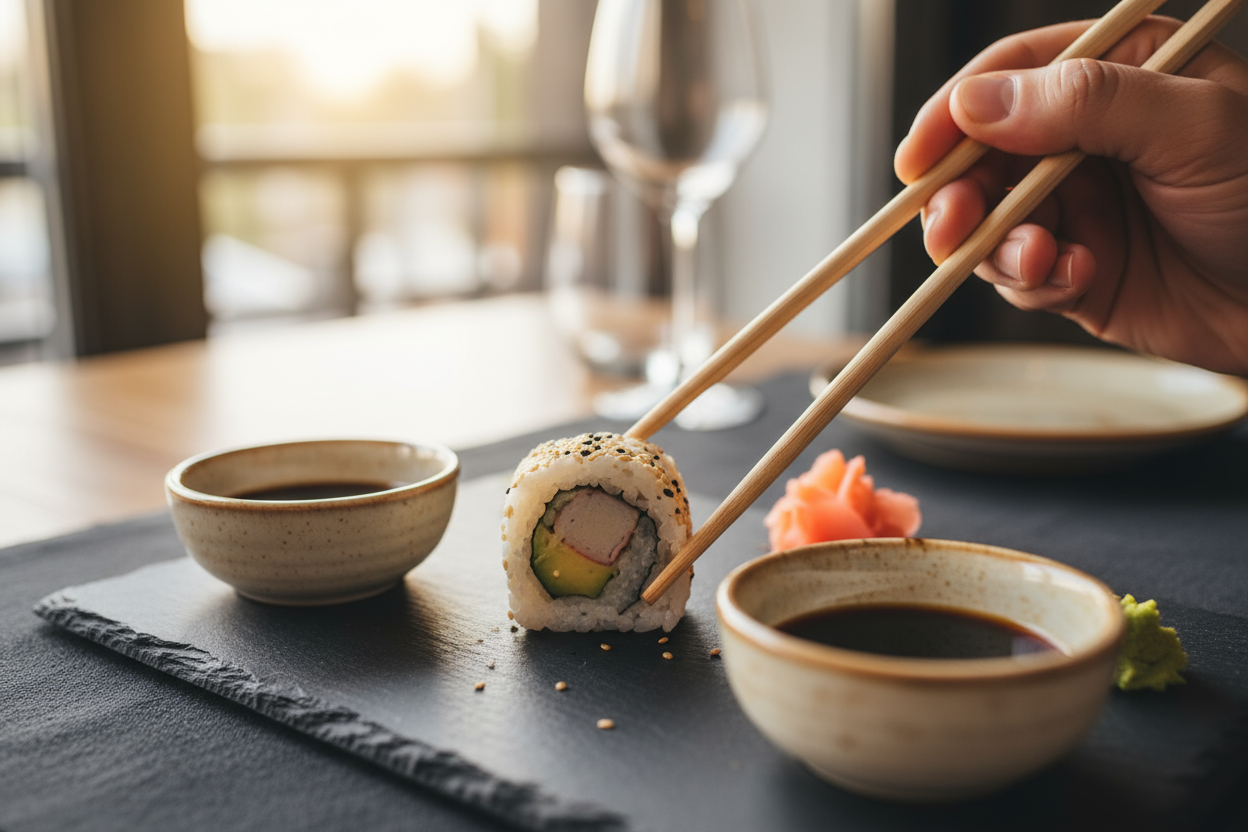 Utilizzo bacchette set sushi