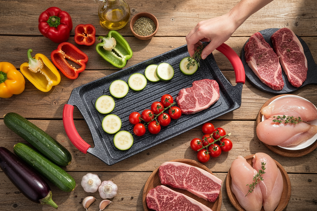 Vista dall'alto con ingredienti freschi