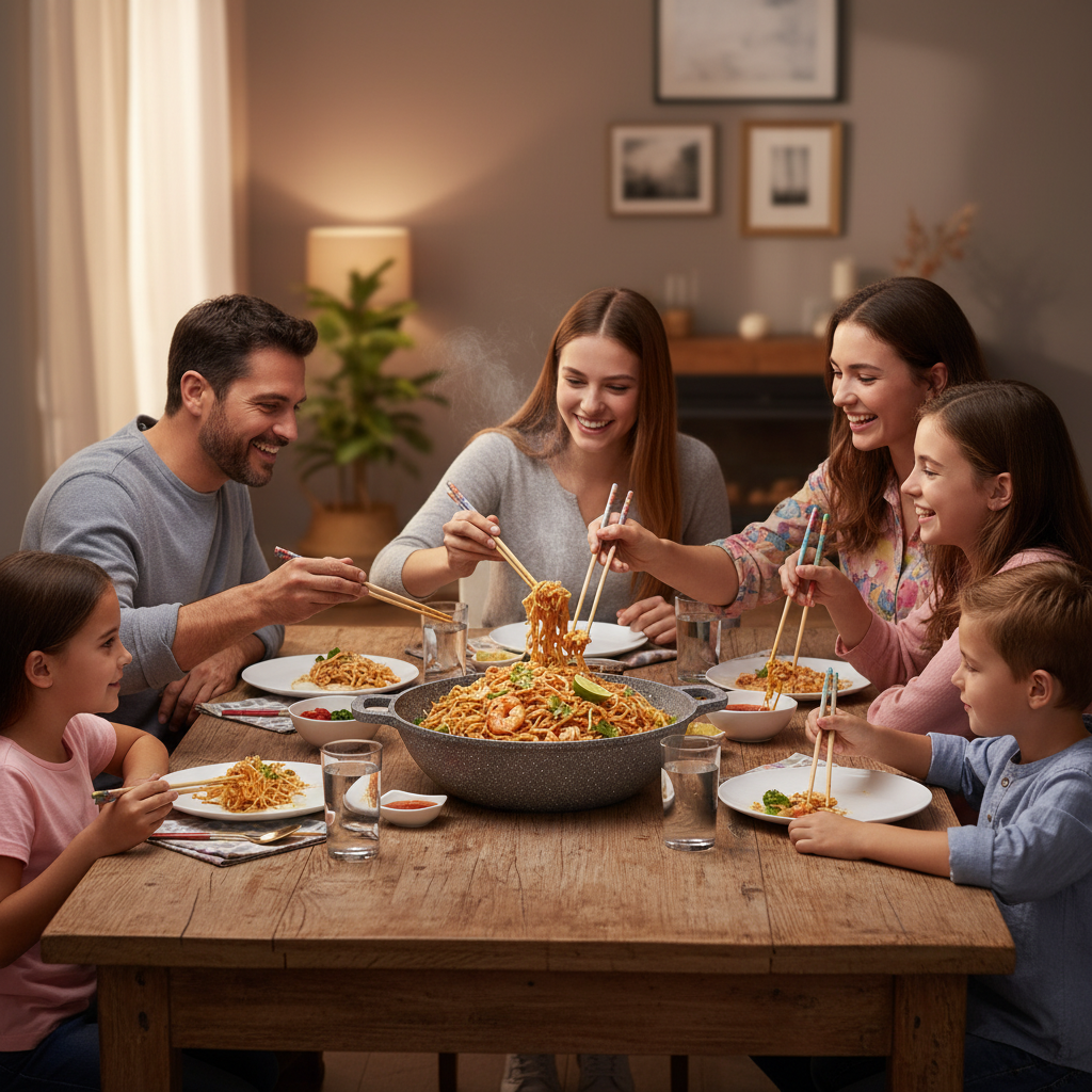 Wok al centro tavola con pad thai