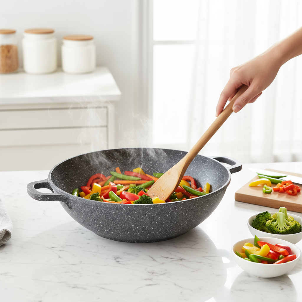 Wok con verdure saltate su piano cucina