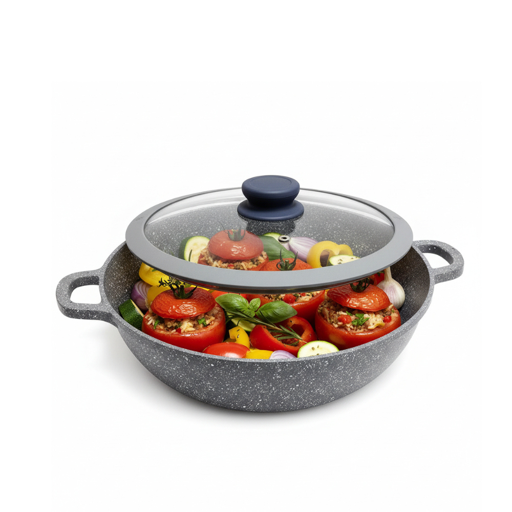 Wok Pietra Vulcanica 32cm Induzione con Coperchio Stone